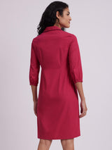 Tie Up Sleeve Dress -  Fuchsia