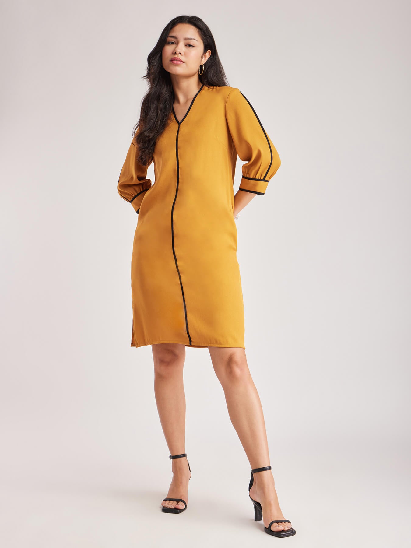 Colour Block Dress - Mustard And Black