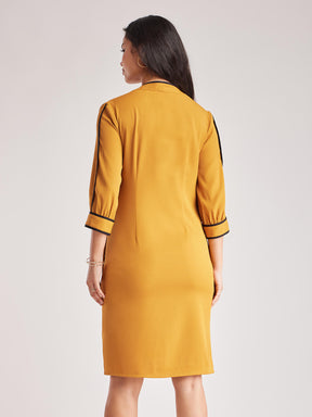 Colour Block Dress - Mustard And Black