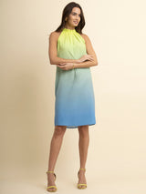 Box Pleat Ombre Dress - Green and Blue