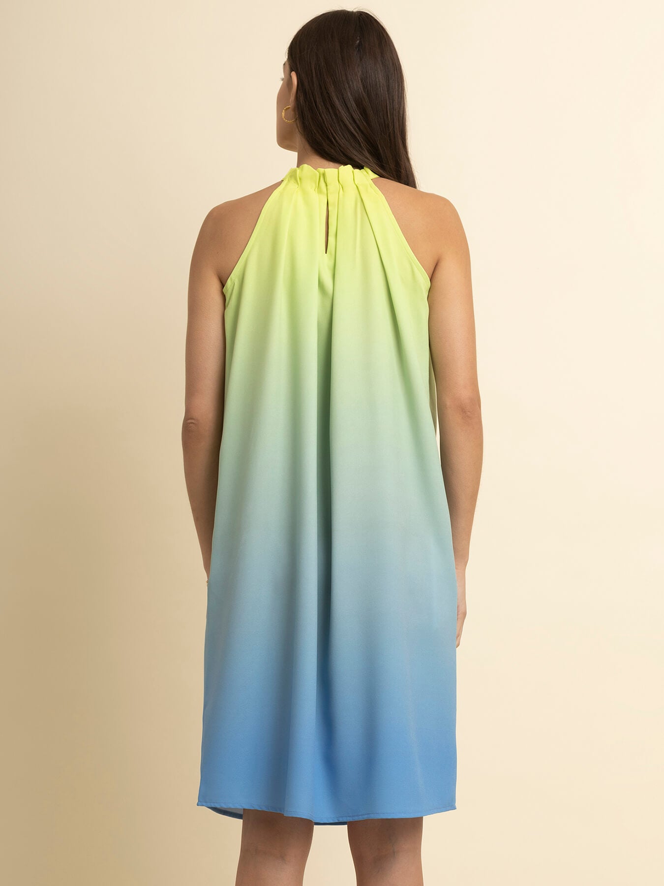 Box Pleat Ombre Dress - Green and Blue