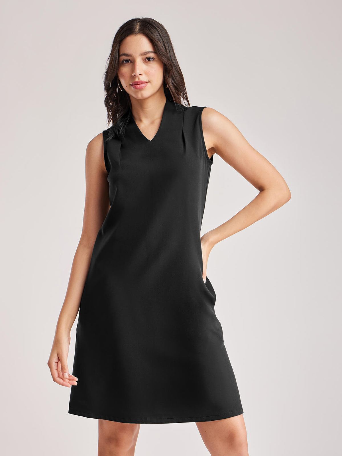Solid A-Line Dress - Black