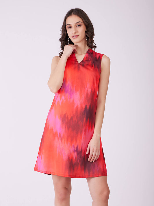 Stretch Satin Ombre Dress - Red And Pink