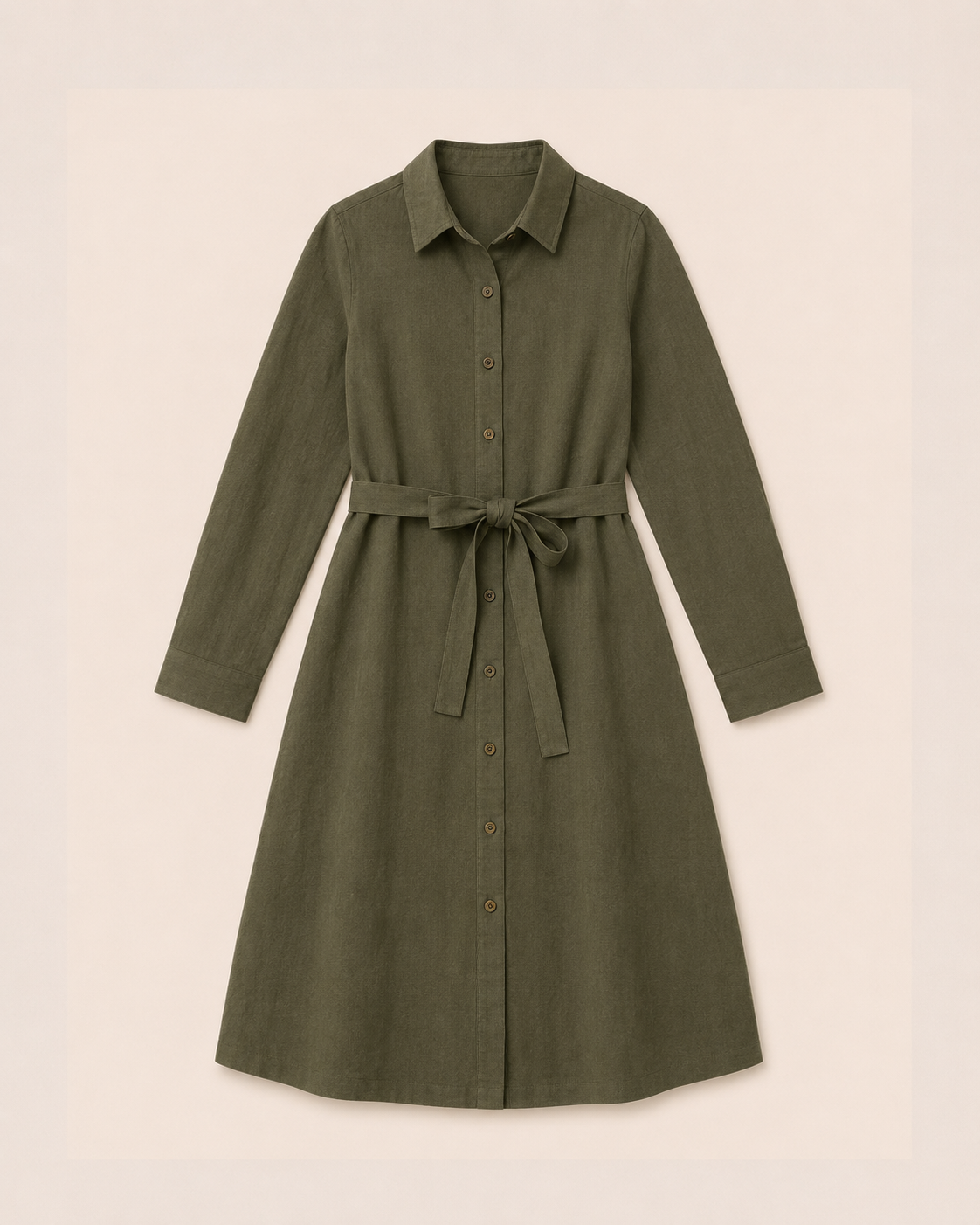 Linen Shirt Dress - Olive