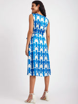 Satin Geometric Print Dress - Blue And White