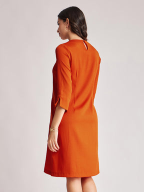 Square Neck Detail Dress - Rust