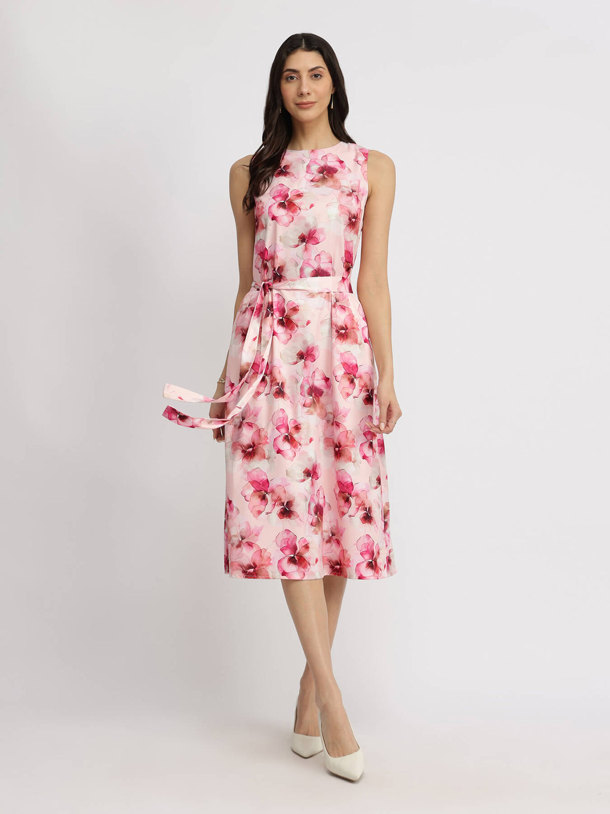 Floral Midi Dress - Pink