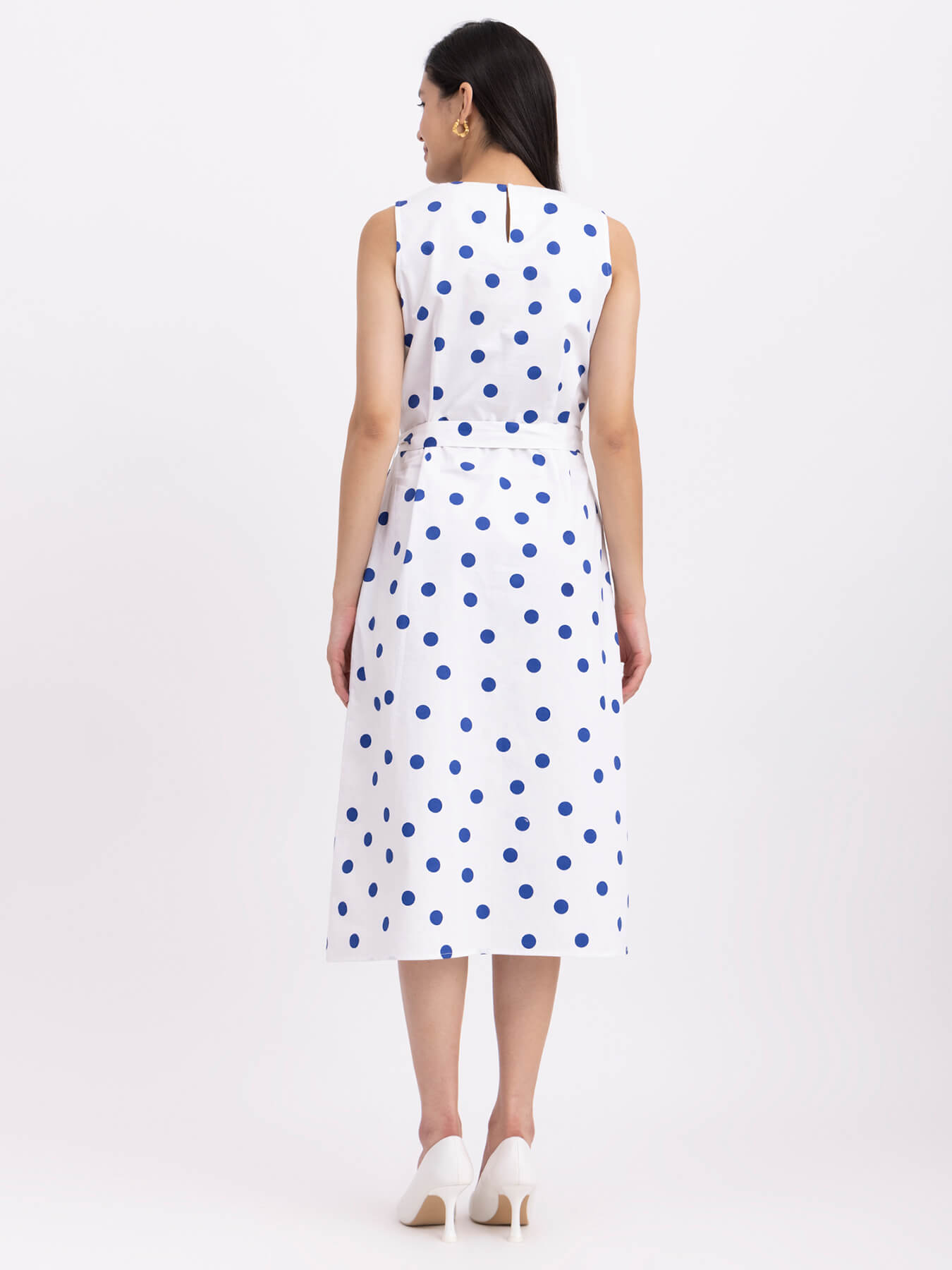 Cotton Polka Dot Dress - White And Blue