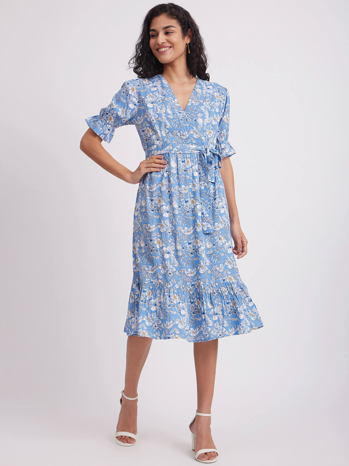 Floral Print Tier Dress - Blue