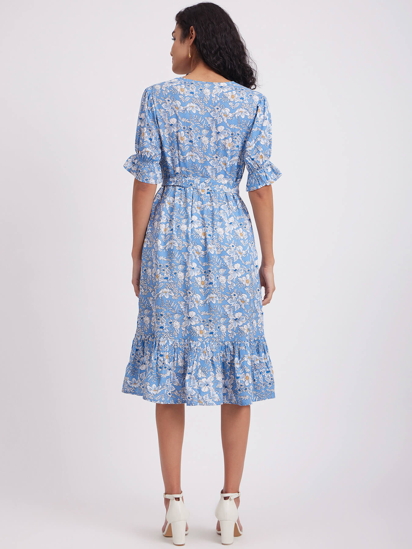 Floral Print Tier Dress - Blue