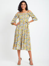 Floral Print Square Neck Dress - Multicolour