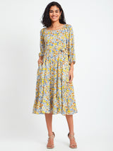 Floral Print Square Neck Dress - Multicolour