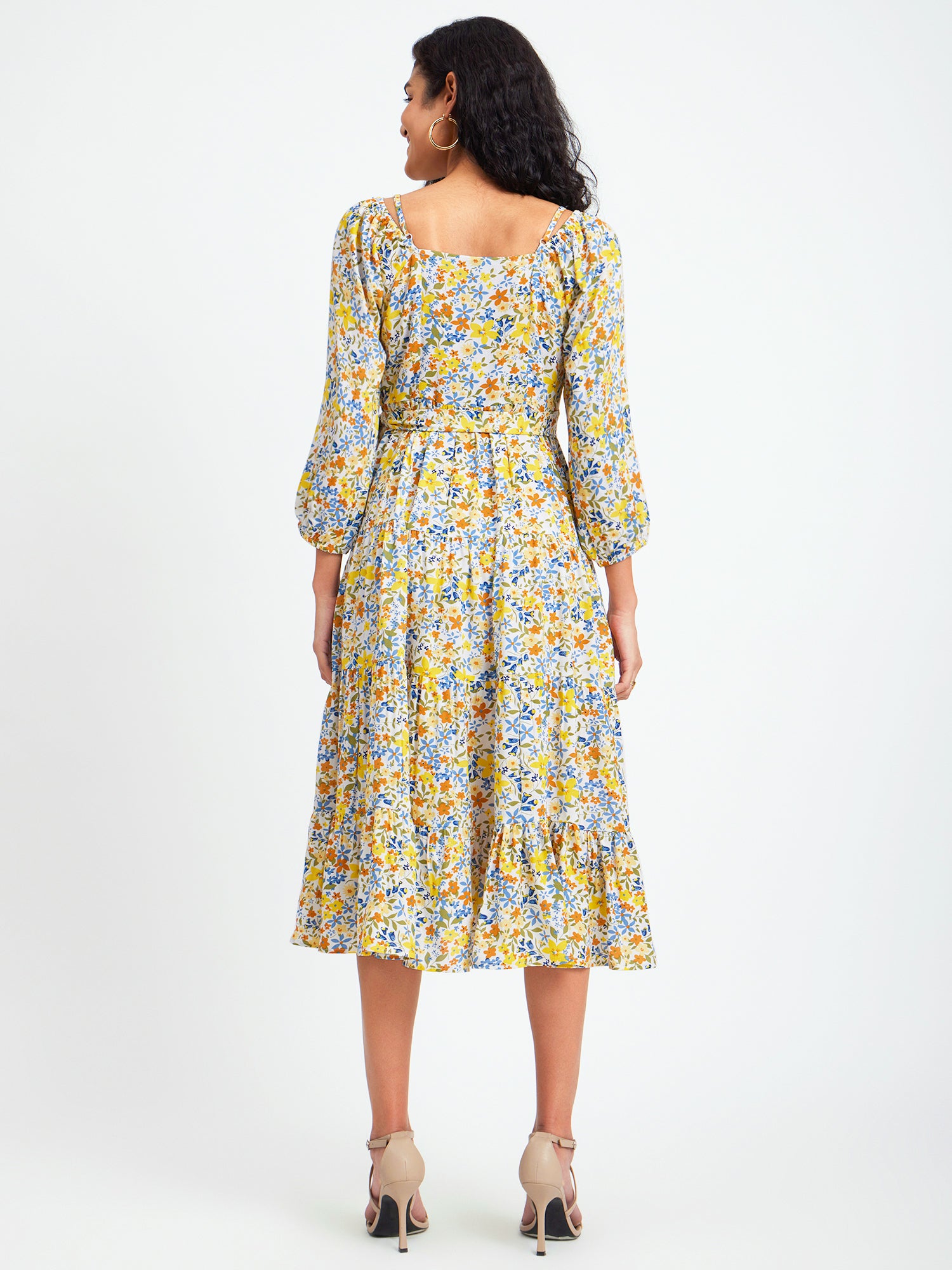 Floral Print Square Neck Dress - Multicolour