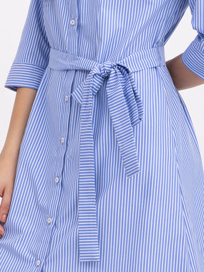 Cotton Striped Shirt Dress - Blue And White