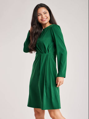 Solid Pleated Dress - Green