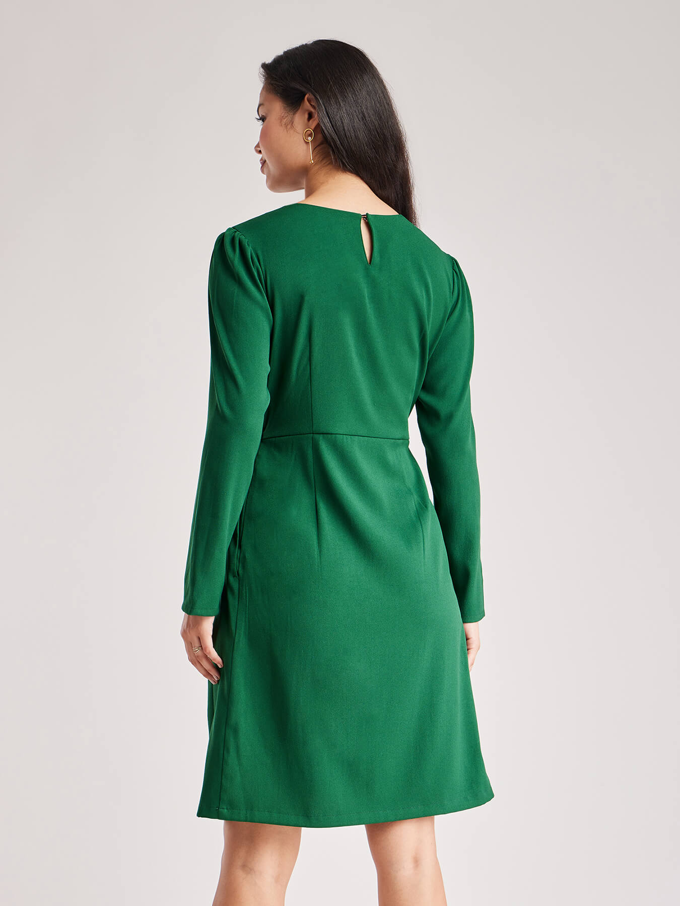 Solid Pleated Dress - Green