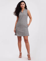 Checkered A-Line Dress - Black And White