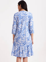 Abstract Print Shirt Dress - Blue And White