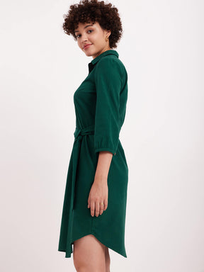 Linen Classic Shirt Dress - Green