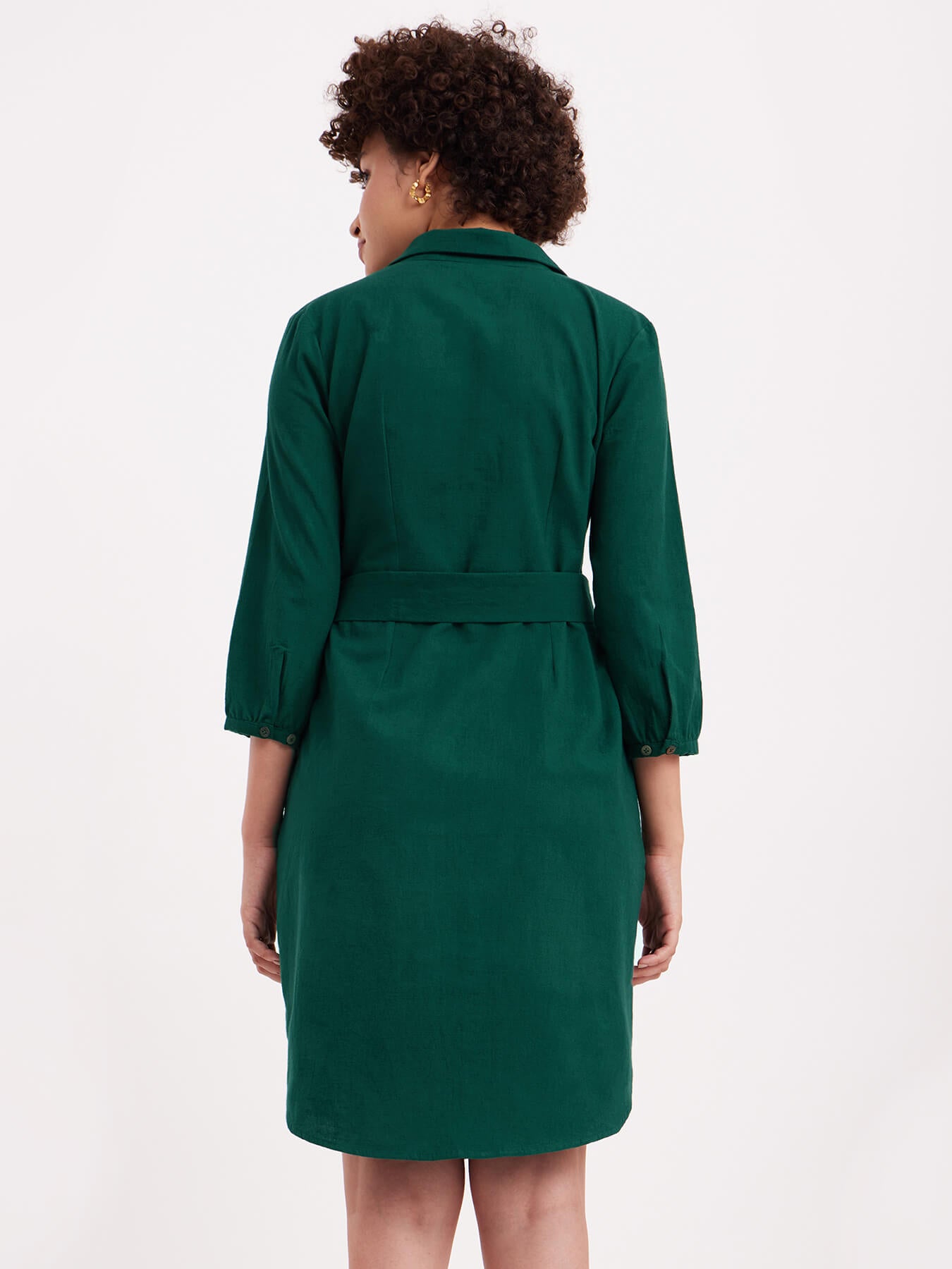 Linen Classic Shirt Dress - Green