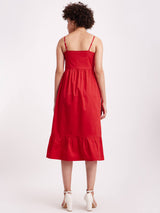 Cotton Pleat Detail Dress - Red