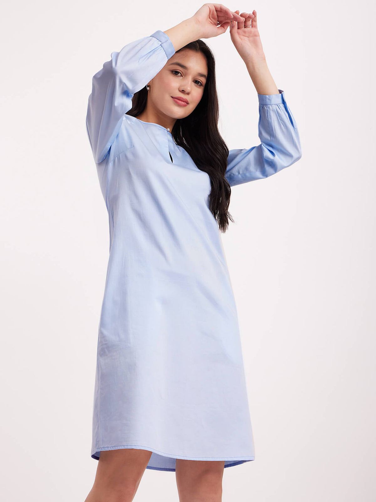Cotton Raglan Sleeve Dress - Blue