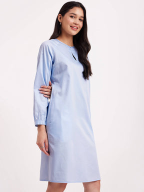 Cotton Raglan Sleeve Dress - Blue
