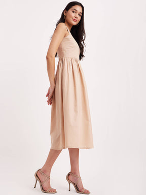 Linen Fit And Flare Dress - Beige