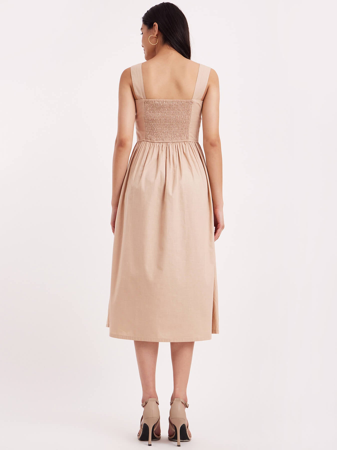 Linen Fit And Flare Dress - Beige