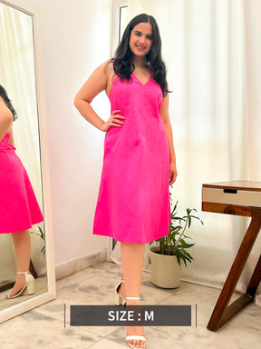 Linen Princess Line Dress - Fuchsia