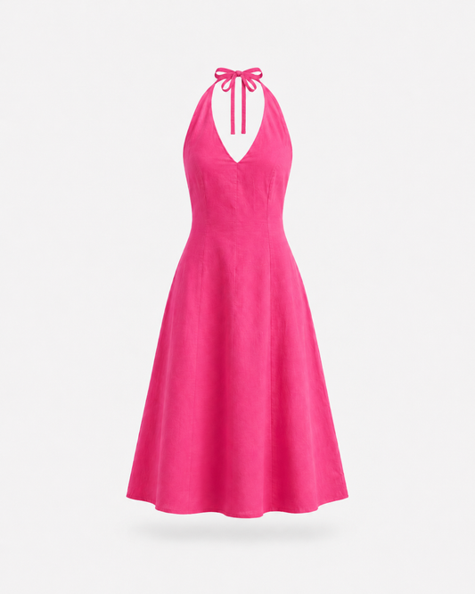 Linen Princess Line Dress - Fuchsia