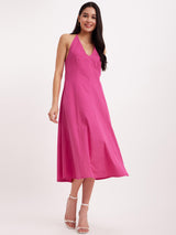 Linen Princess Line Dress - Fuchsia