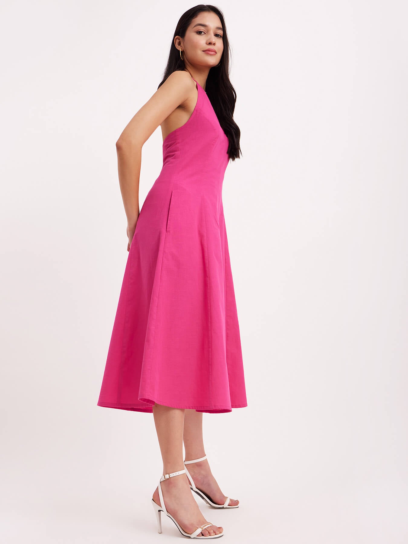 Linen Princess Line Dress - Fuchsia