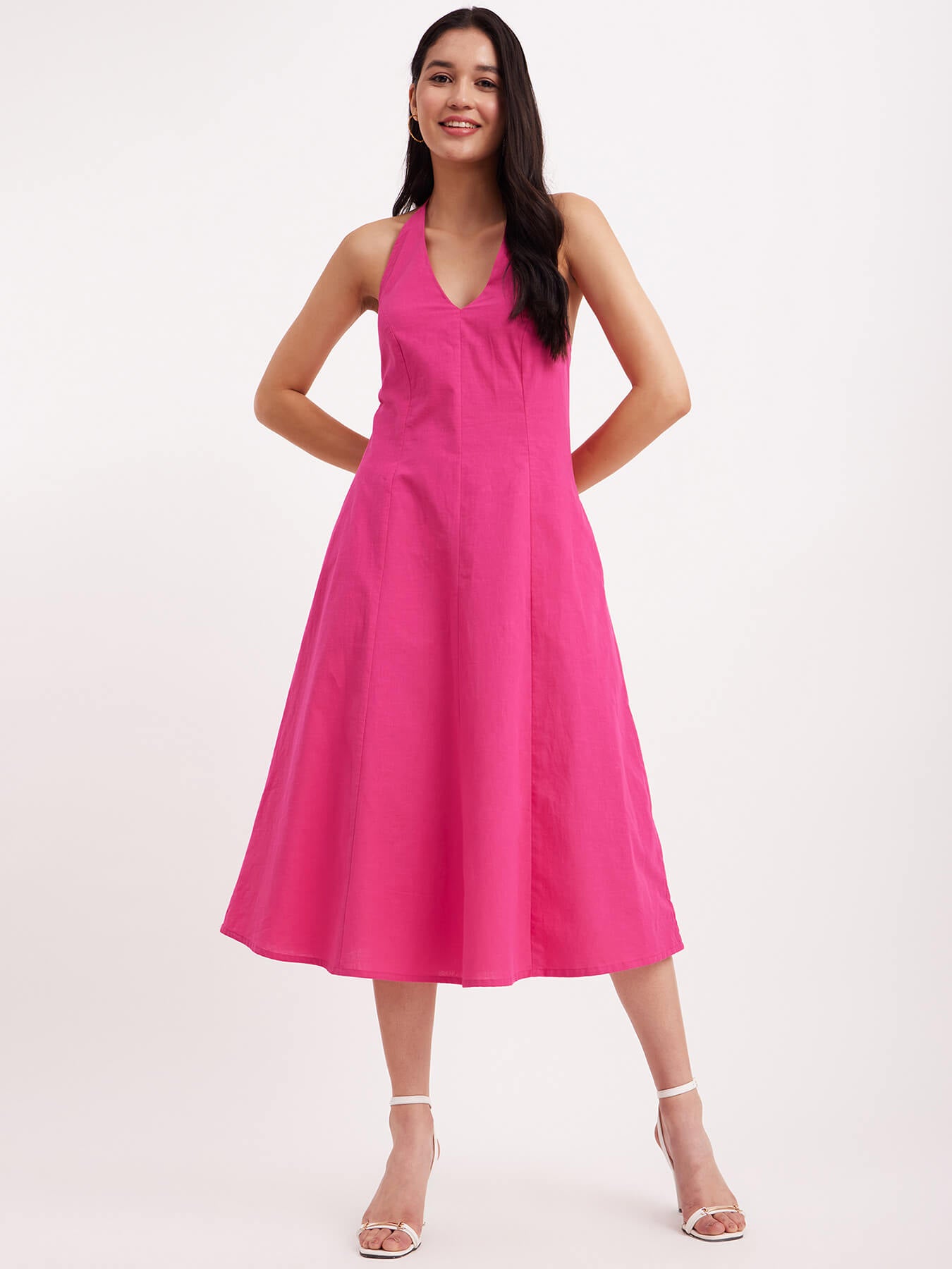 Linen Princess Line Dress - Fuchsia