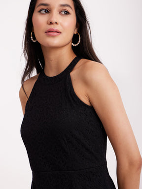 Halter Neck Lace Dress - Black