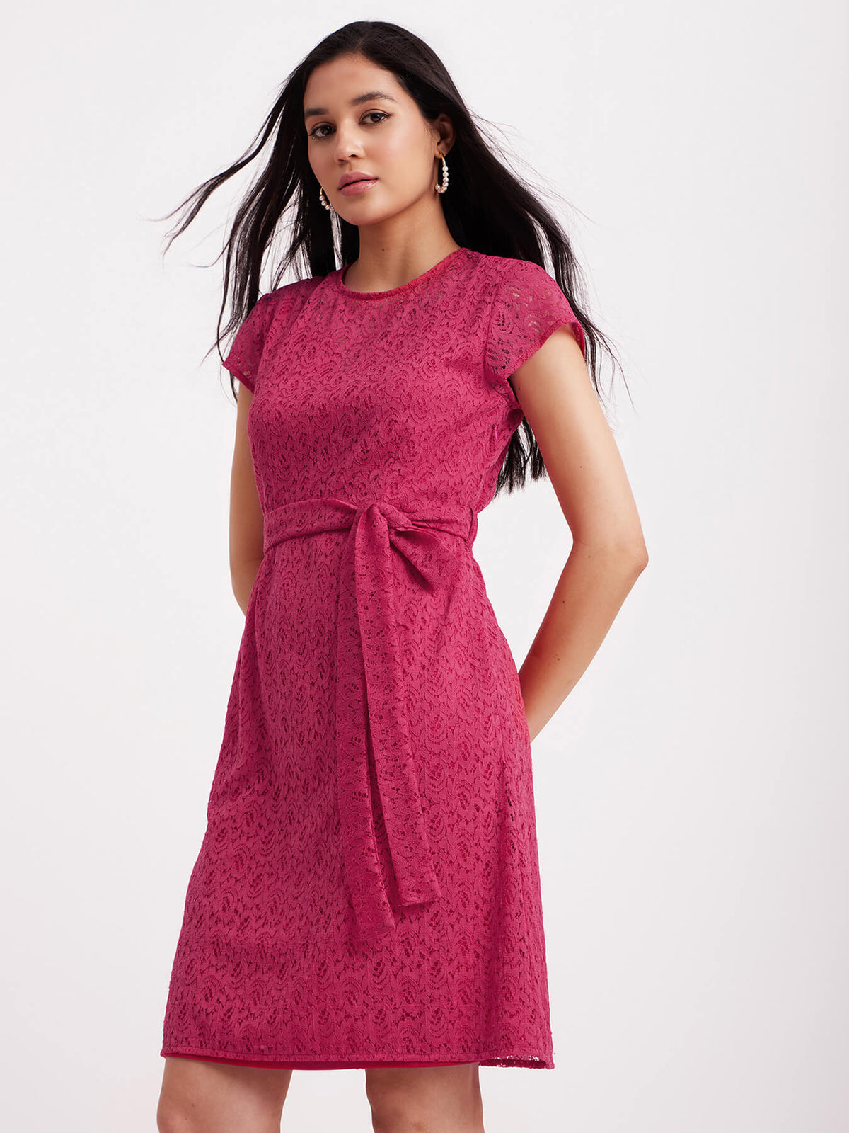A-Line Lace Dress - Fuchsia