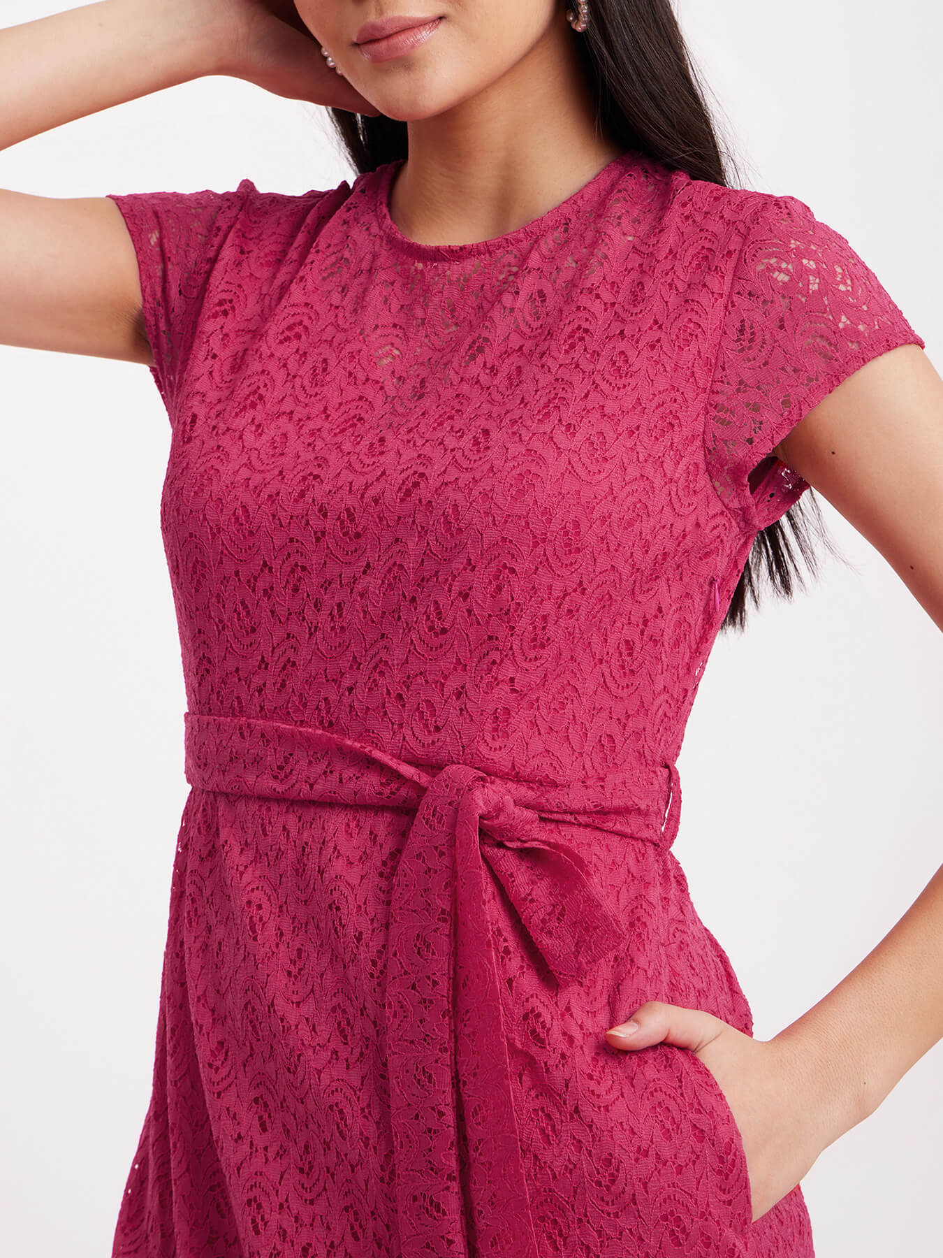 A-Line Lace Dress - Fuchsia