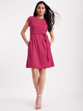 A-Line Lace Dress - Fuchsia