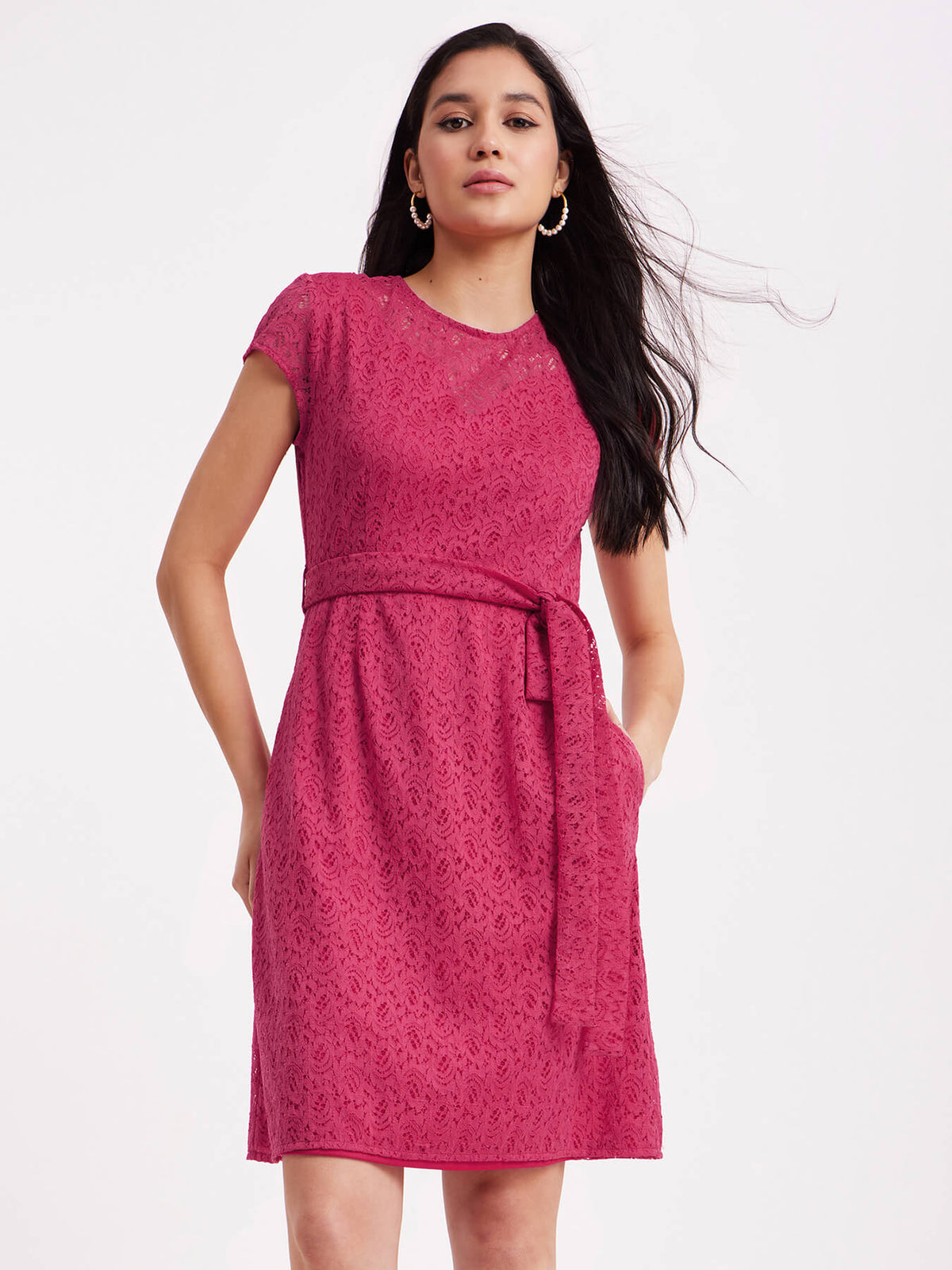 A-Line Lace Dress - Fuchsia
