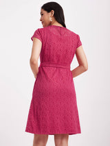 A-Line Lace Dress - Fuchsia