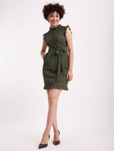 A-Line Ruffle Lace Dress - Olive