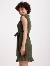 A-Line Ruffle Lace Dress - Olive
