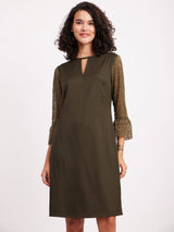 Round Neck Lace Dress - Olive