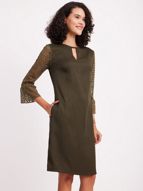 Round Neck Lace Dress - Olive