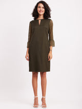 Round Neck Lace Dress - Olive