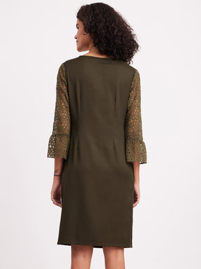 Round Neck Lace Dress - Olive