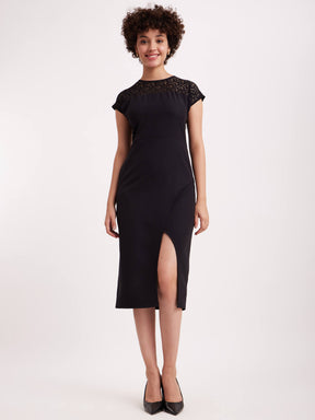 Drop Shoulder Lace Dress - Black