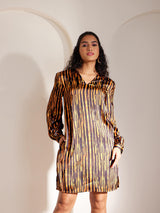 Satin Abstract Print Dress - Black And Gold