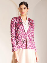 Satin Ikkat Print Jacket - Pink And Purple