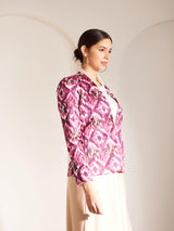 Satin Ikkat Print Jacket - Pink And Purple